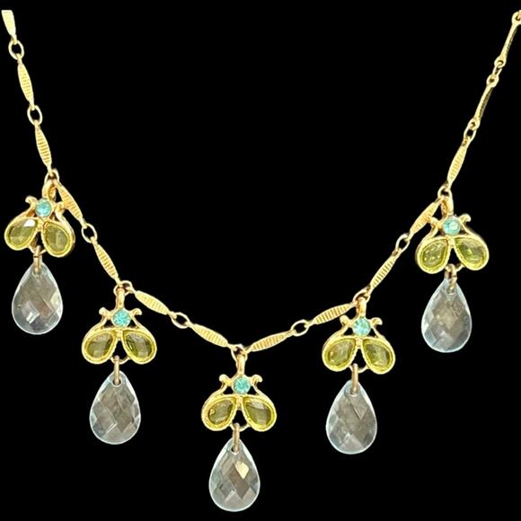 Light Blue Green Teardrop Crystal Necklace Earring Gold Tone Set 2028 Brand - Picture 4 of 7